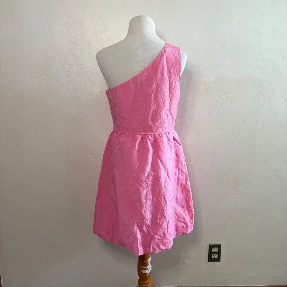 J.Crew‎ One Shoulder Pink Party Dress Linen Blend Cocktail Size 8